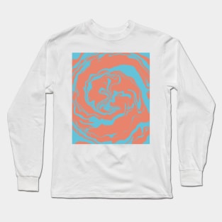 Bleu and Orange Retro Pattern Liquid Swirls Long Sleeve T-Shirt